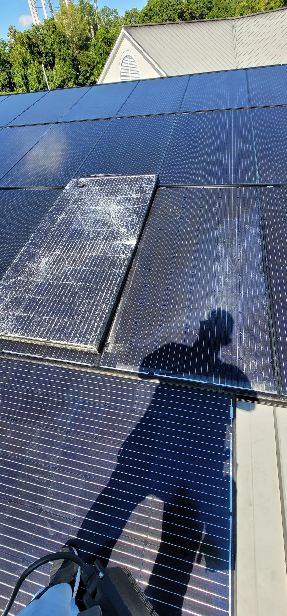 Cracked solar panel identified for damage inspection and replacement