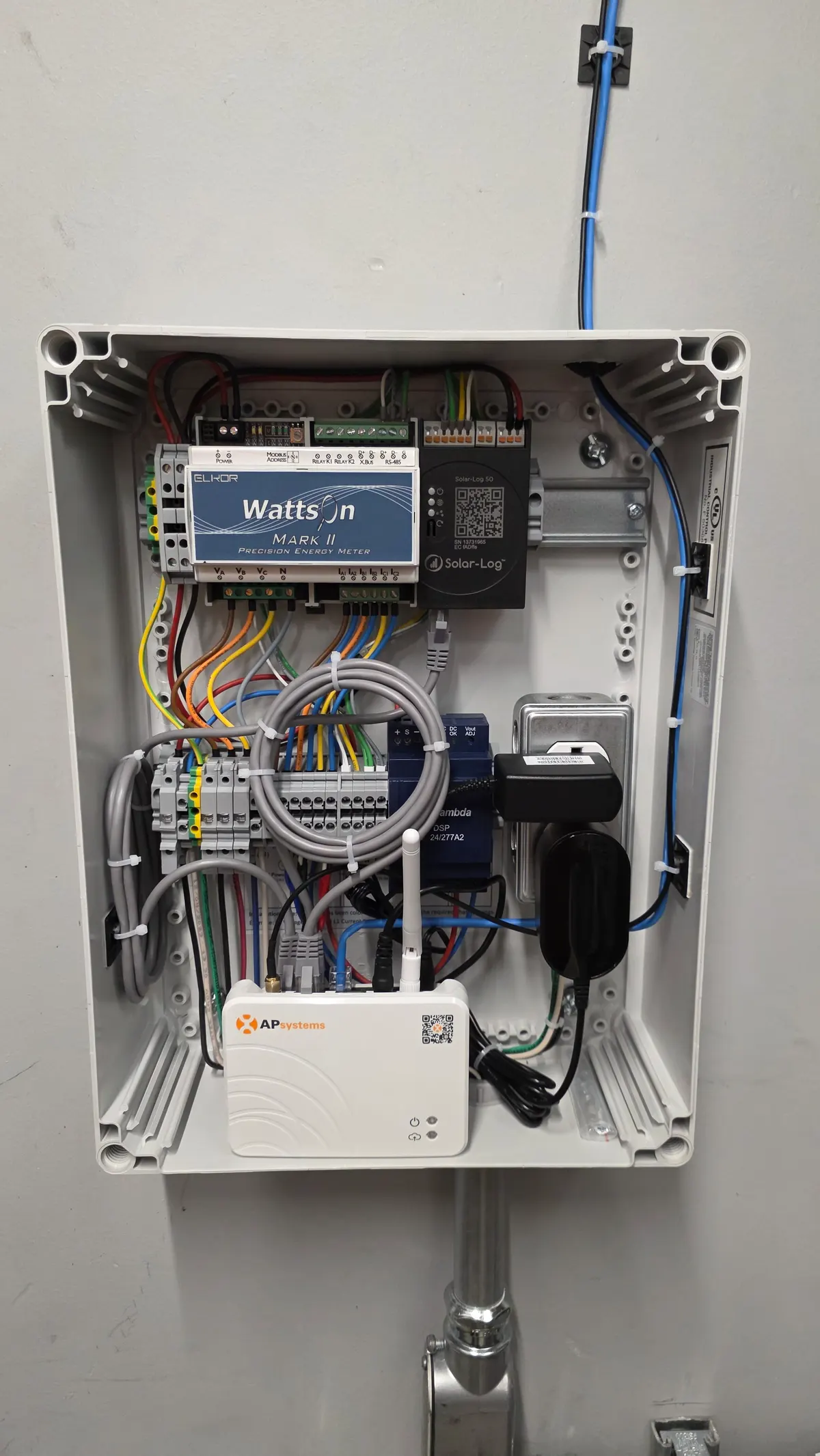 Solar energy monitoring system wiring inside enclosure in Lancaster PA